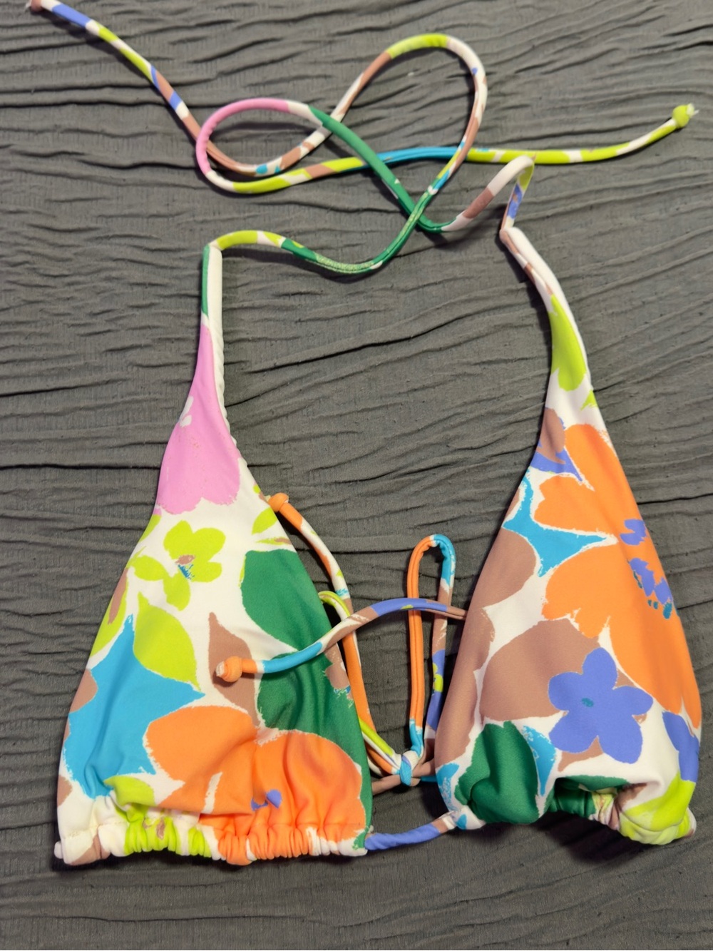 O'Neill Bright Floral Triangle Bikini Top - Orange, Blue, Lime